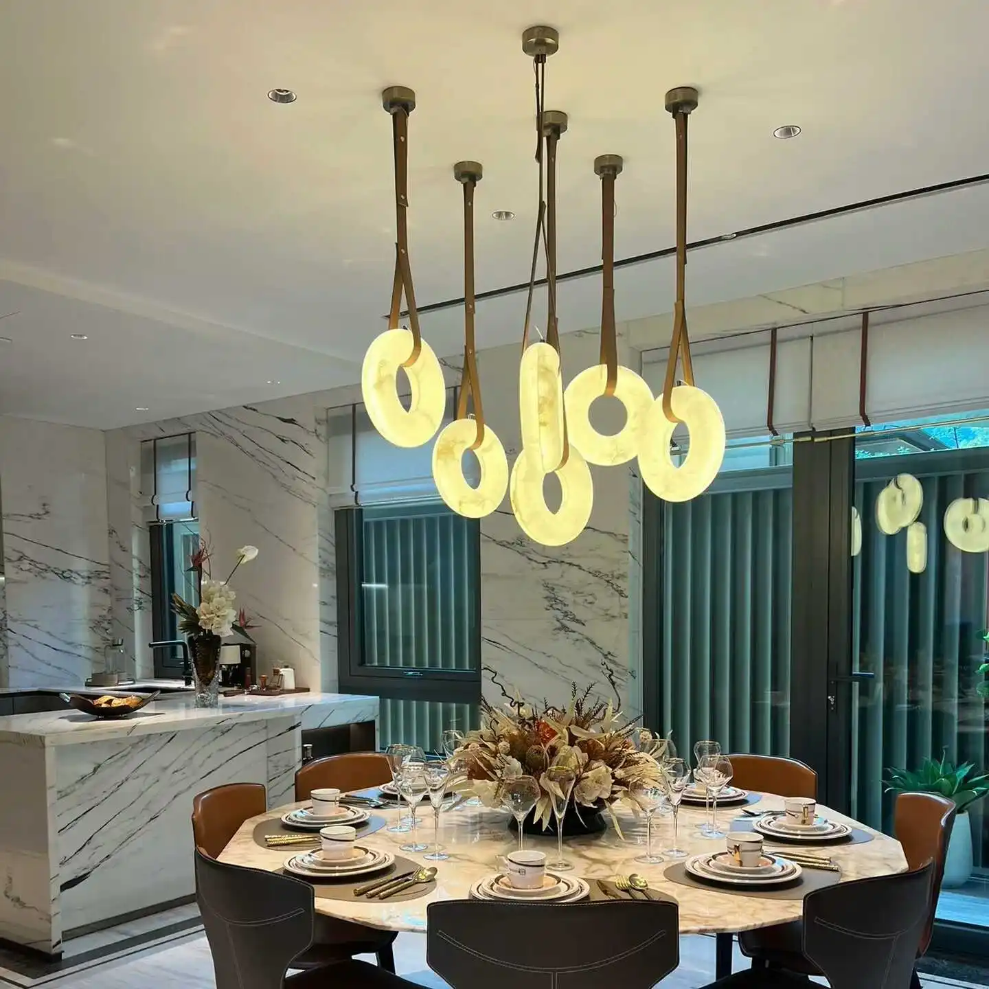 Noble Led Dimmalbe Marble Ring Lamparas Colgantes Chandelier Lighting 2024 New Trend Lustres Para Sala Estar For Living Room