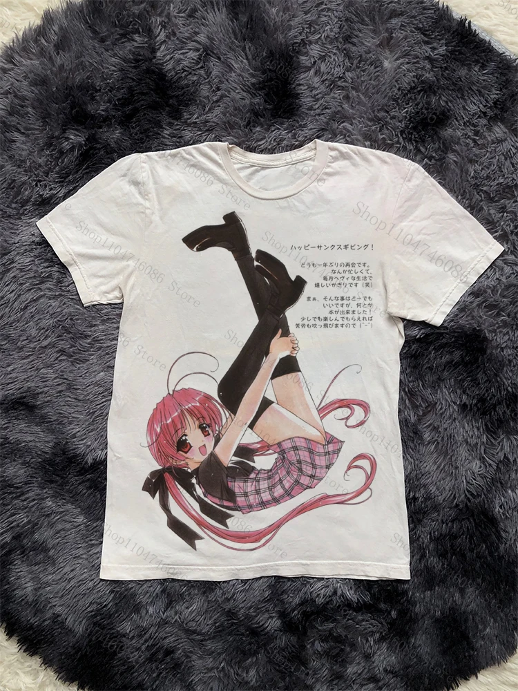 Cute commuting style Anime girl Cute pattern Print T-shirt Leisure 2000 high street Top Vintage Harajuku Short Sleeve Tee Shirt