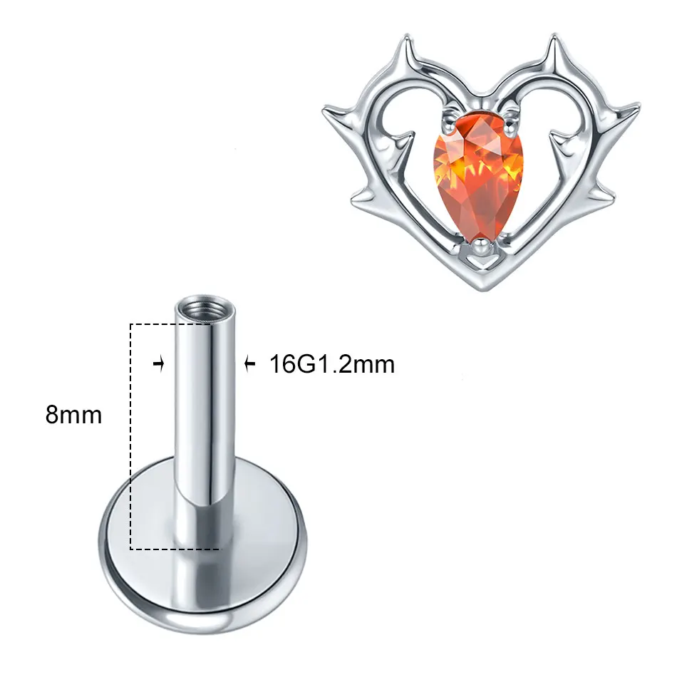 1pcs Titanium Cute Heart Shape Stud Earring Internally Threaded CZ Cartilage Lobe Helix Tragus Piercing Body Jewelry