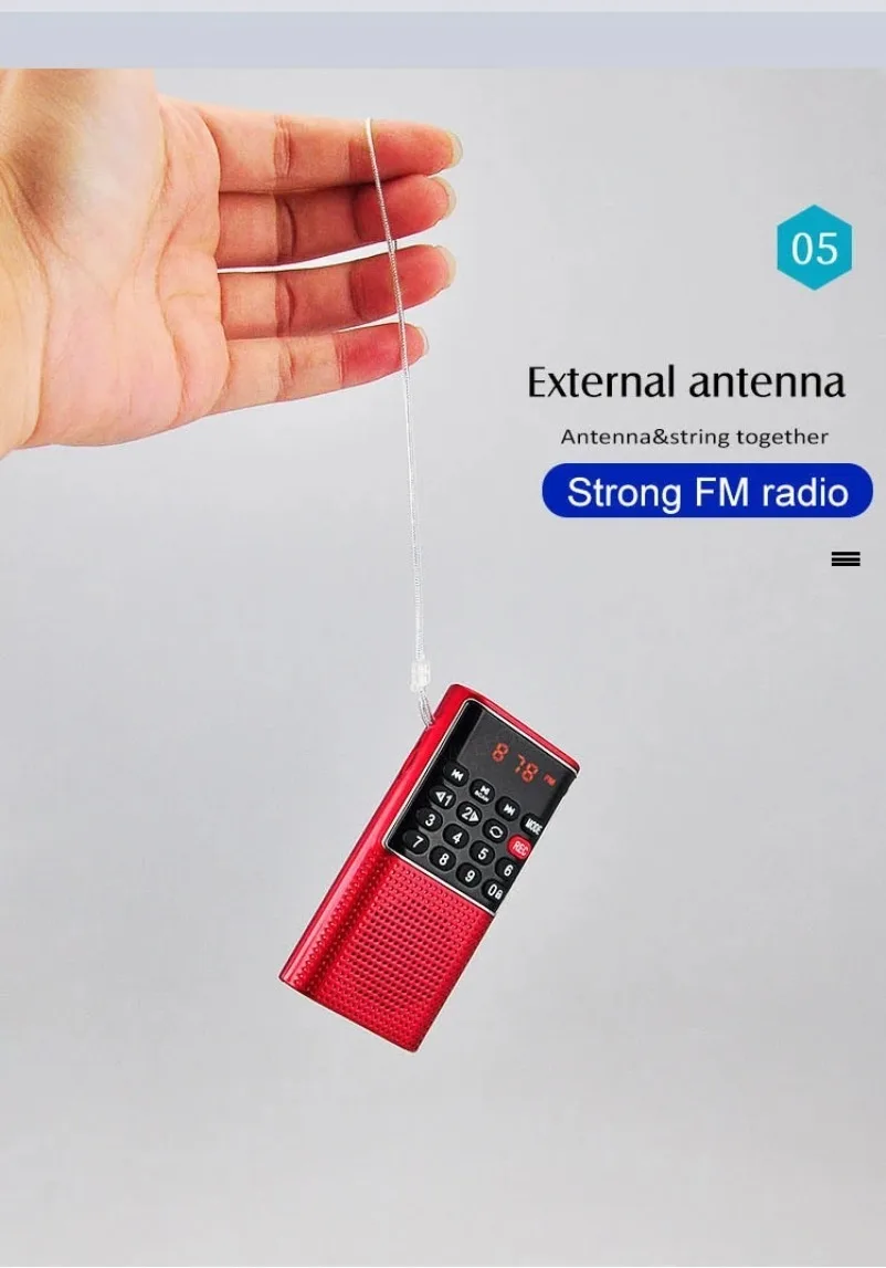 VIKEFON Tragbares Mini-FM-Radio, kabelloser Lautsprecher, MP3-Musik-Player mit Aufnahmefunktion, unterstützt Freisprechfunktion, TF-Karte, USB-Kopfhörerwiedergabe – Detail 17