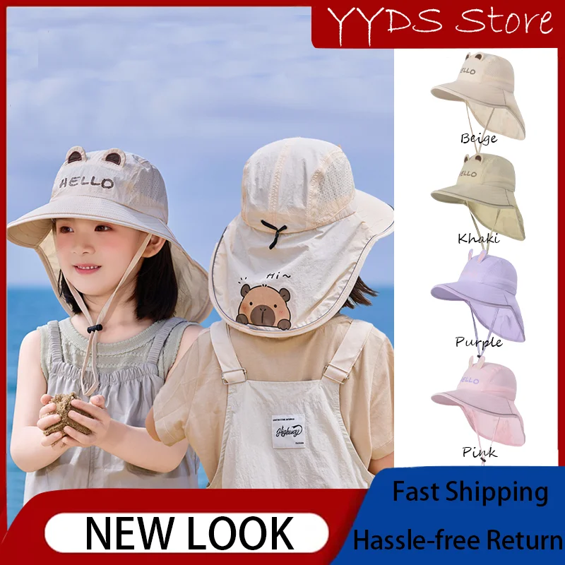

Kids' Summer Shawl Hat: Wide Brim, Mesh, Sun Protection, Breathable, Beach Fisherman Cap, Unisex