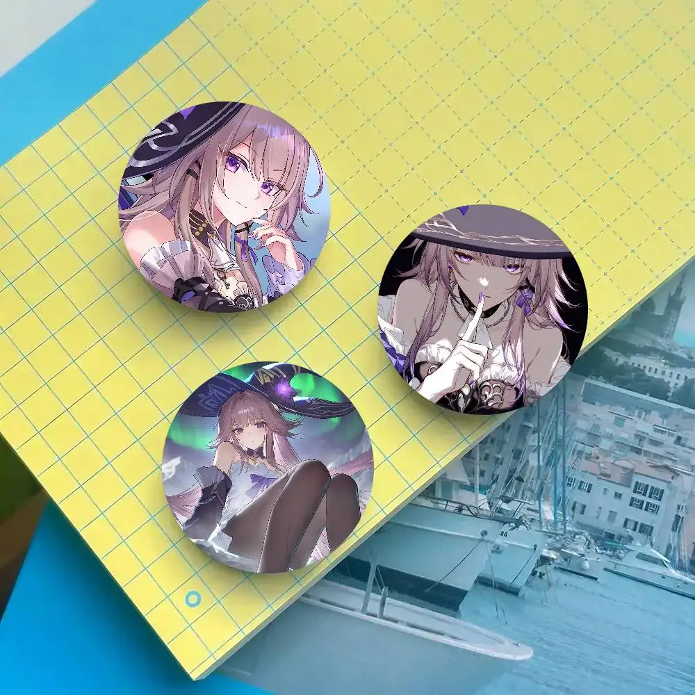 The Herta Game Honkai Star Rail Badge Tinplate Meme Round Brooch For Hat Bag Creative Lapel Jewelry Accessories Gifts