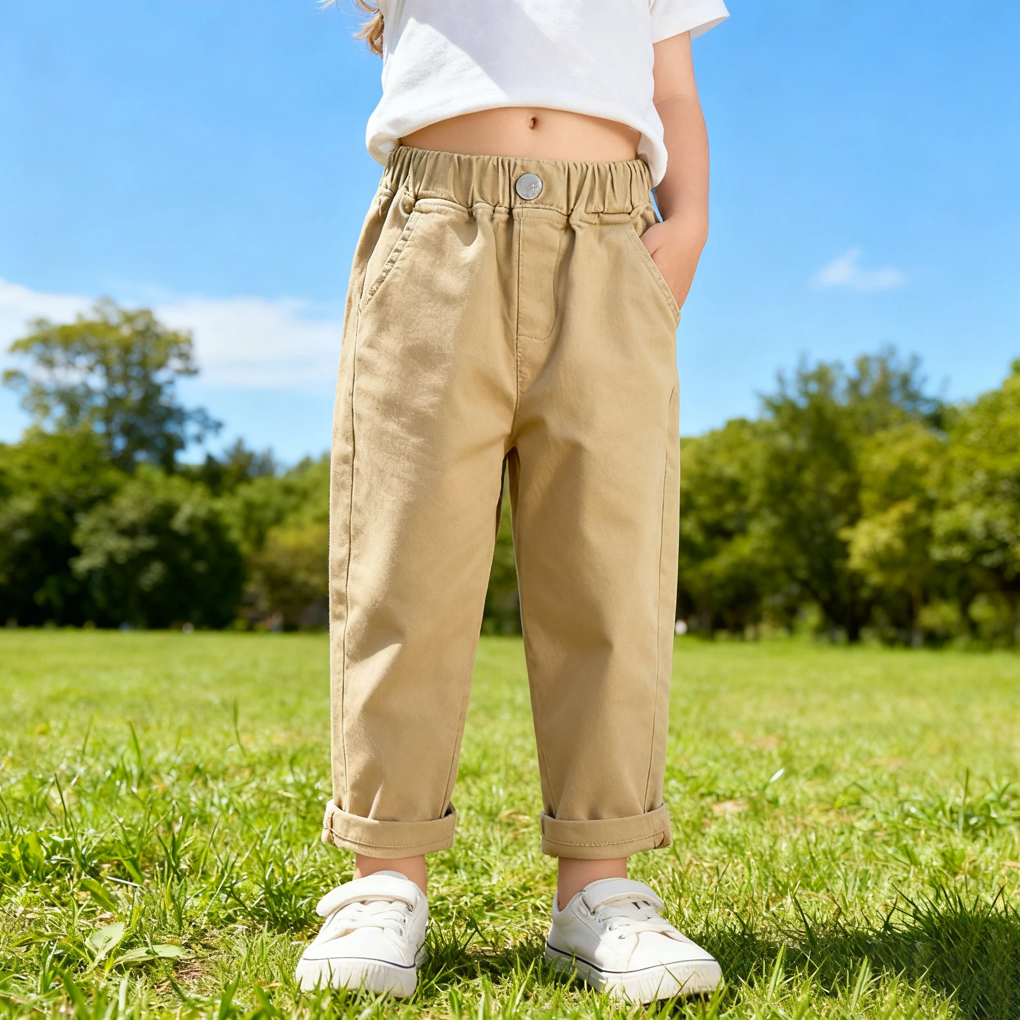 Jungen-Cargohose, mittelhohe Knopfhose für 2, 3, 4, 5 Jahre, lässige Frühlingsmode, Kleinkind-Jungen-Hose, bequem, atmungsaktiv, für den Außenbereich
