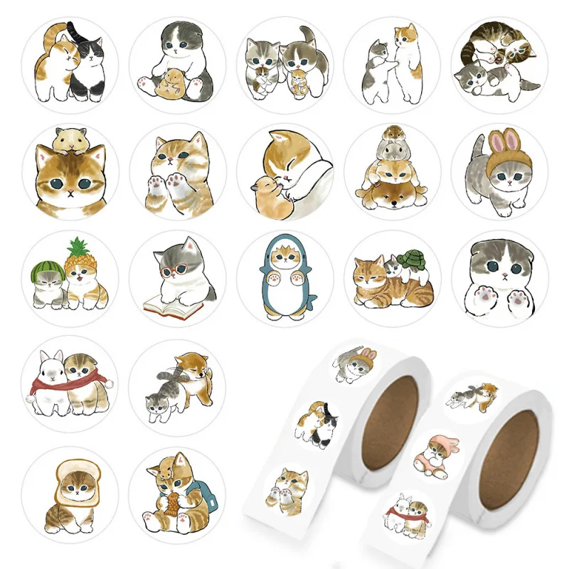 500Pcs Per Roll Cat‑Themed Washi Stickers, DIY Journal Sealing Decor, Stationery for Envelopes & Desktop