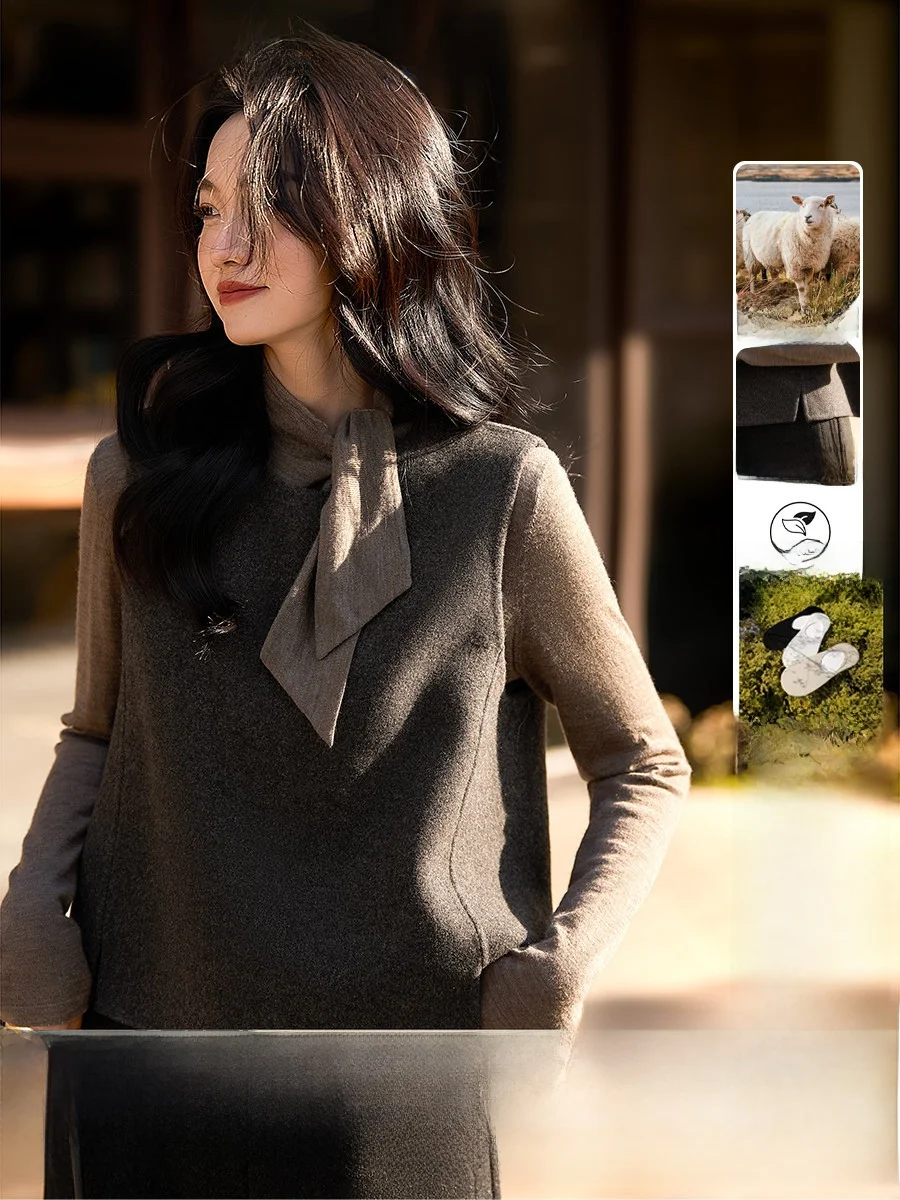 

Double-Faced Woolen round Ne Vest Side Split Design Small Square Blos Warm Commuter Sle Women's Faion Outerwear