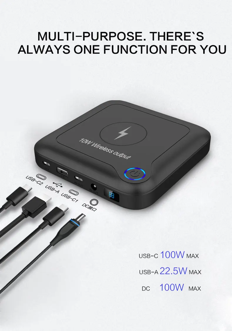 

Уникальный 24000 мАч, 12 В, большая емкость, быстрая зарядка QC3.0 PD 10 Вт, беспроводной внешний аккумулятор постоянного тока 12 В 24 В для ноутбука, смартфона, солнечной энергии