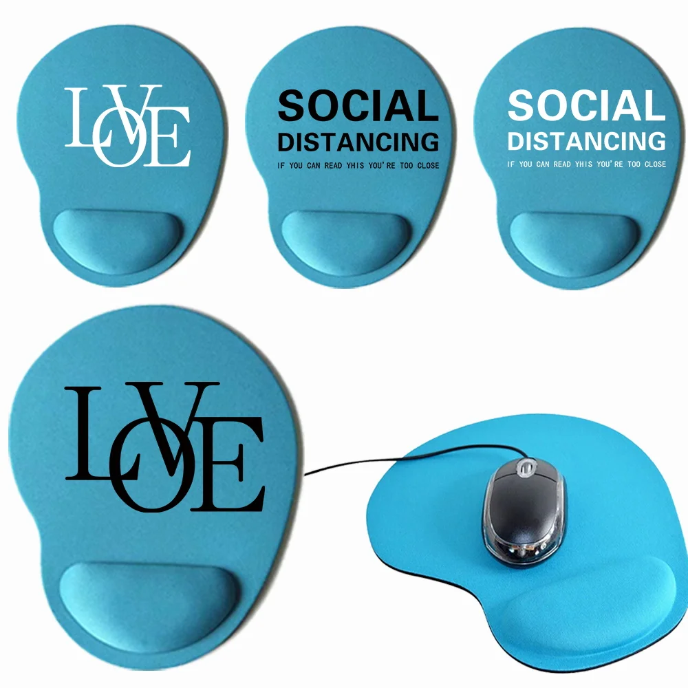 Blue Mouse Pad Non-Slip Base Ergonomic Wrist Rest Pad Text Series Comfortable Mousepad for Typist Office Gaming PC Laptop