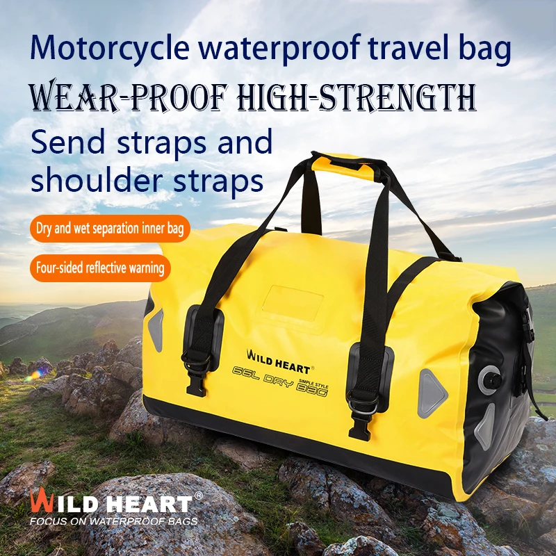 WILD HEART Motorcycle Saddle Bag 40L/66L/100L PVC500D Double-bottom Waterproof Motor Tail Seat Storage Backpack Luggage Seat Bag