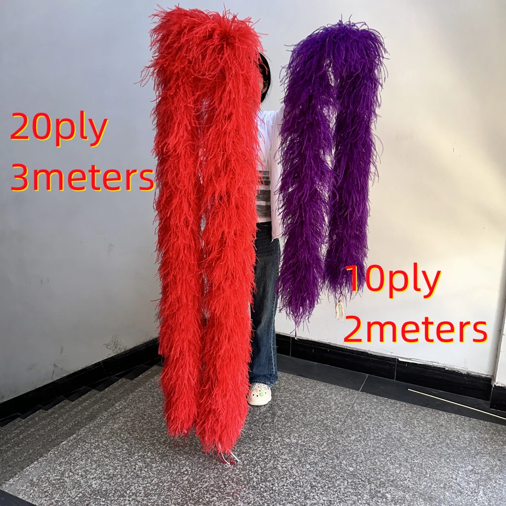 2&3Meter Feather Ostrich Boa Scarf 15 20 30 35ply Thick Christmas Maribu Shawl Craft for Wdeeing Party Dress  Plume Decoration