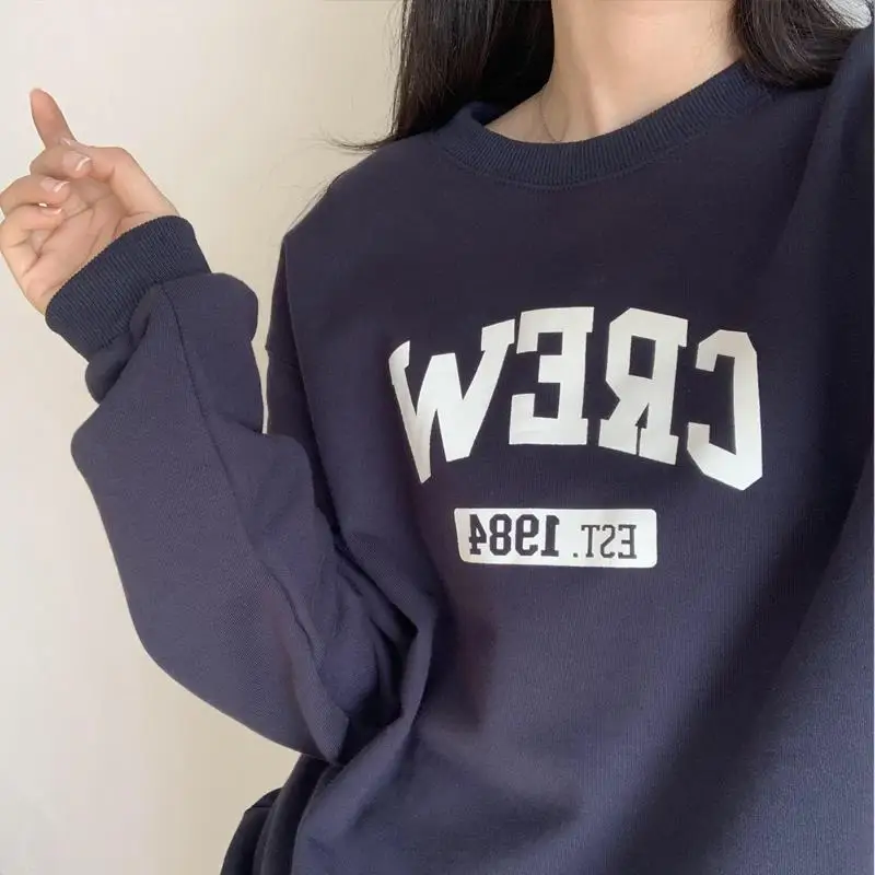 Grey sweater women's early spring loose thin round neck no cap 2023new lazy style student pullover casual top