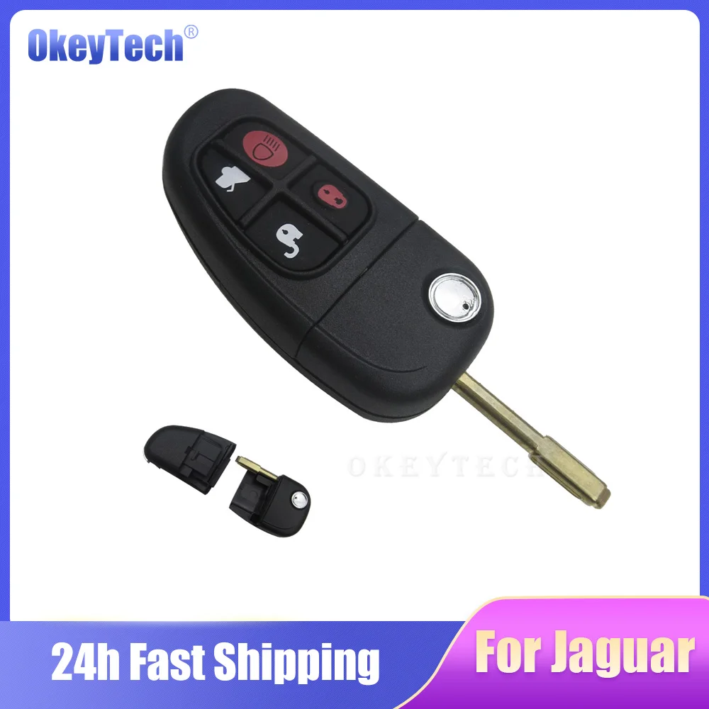 OkeyTech 4 Button For Jaguar S Type XJ XK X Type Blank Shell Replace FO21 Blade Smart Control Key Cover Folding Car Remote Case