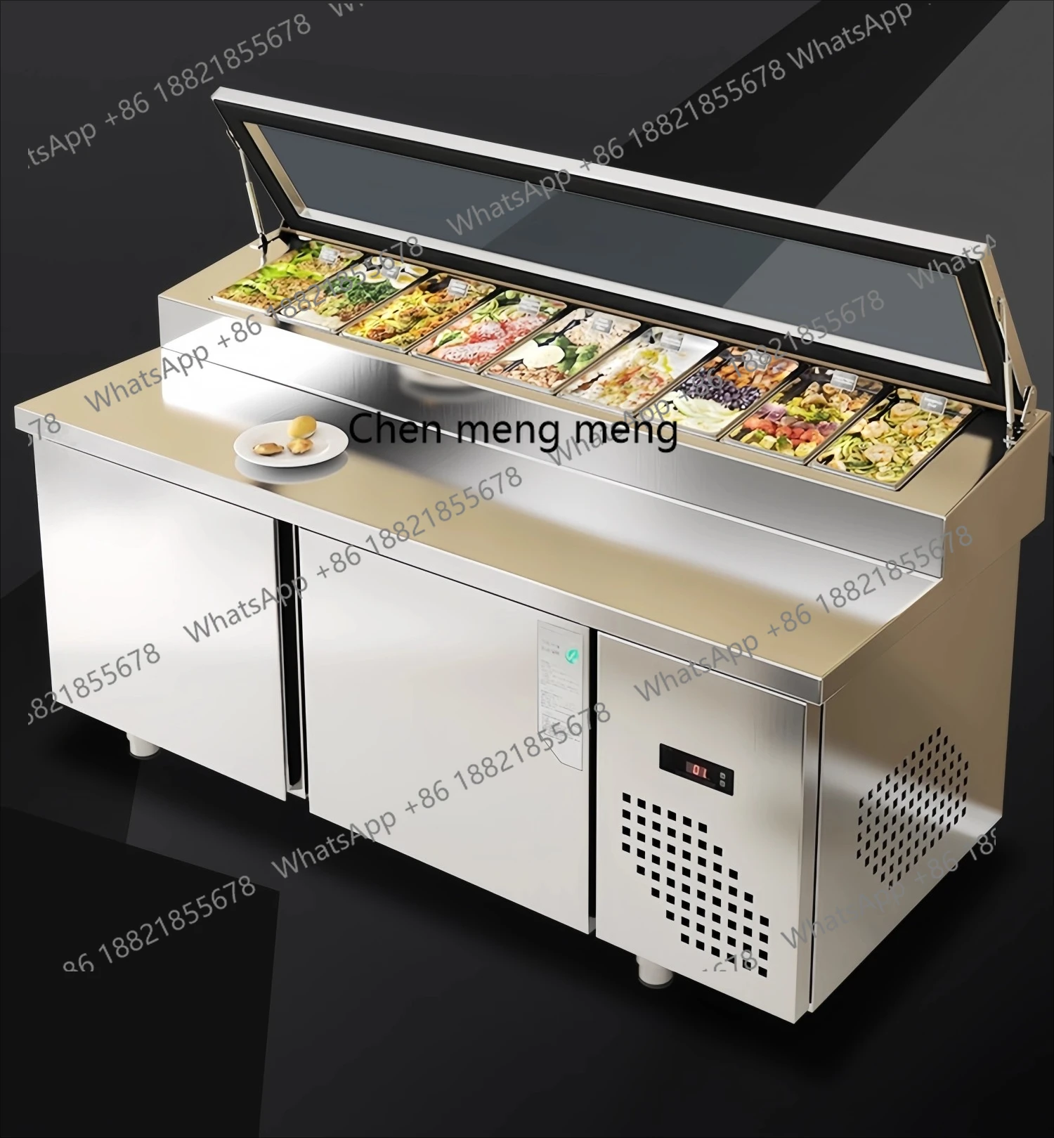 

Commercial Pizza Topping Station Refrigerated Slotted Work Fruit Salad Freezer Display Cabinet Operation Refrigerator
