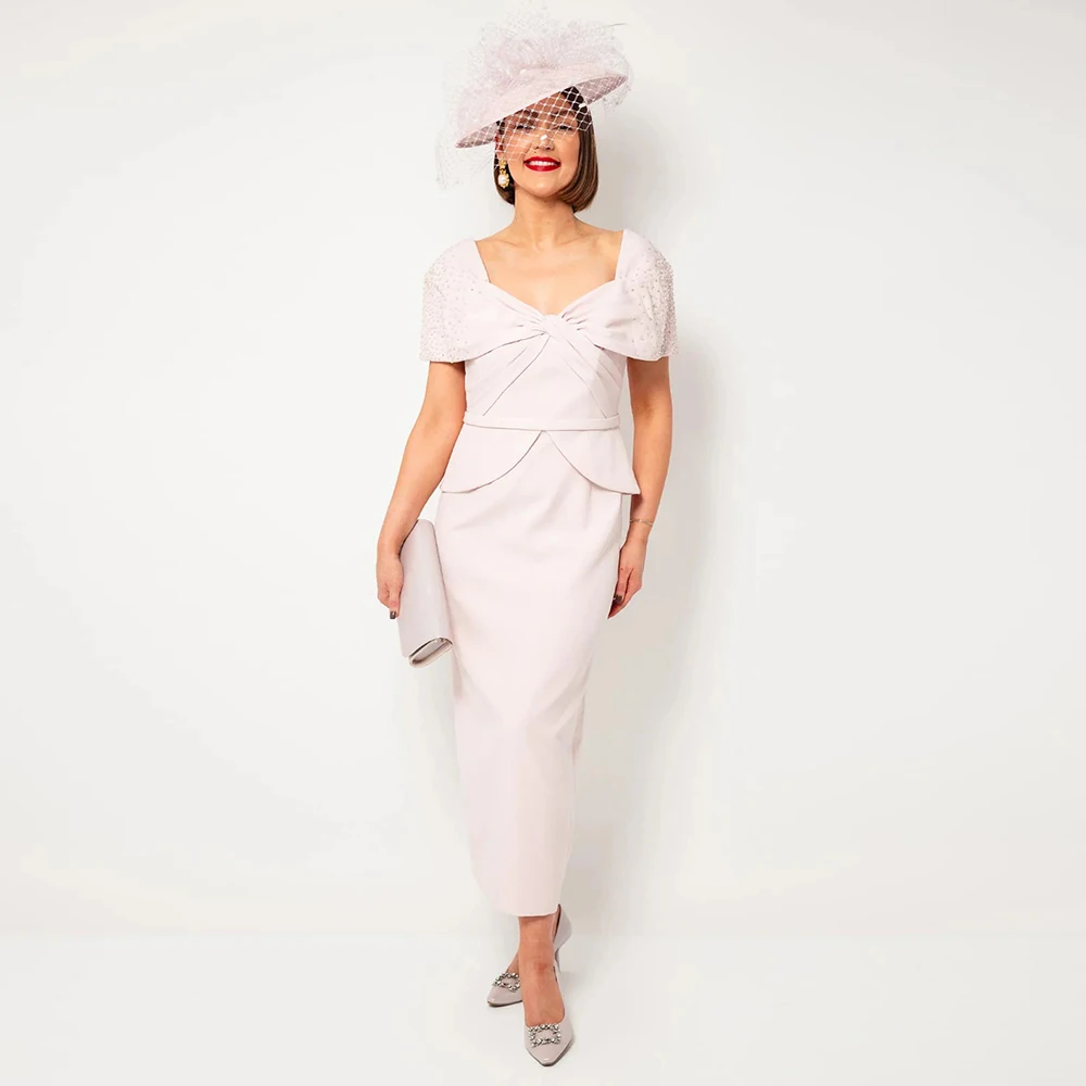 

Свадебные платья для матери невесты с V-образным вырезом Элегантное коктейльное платье Вечерние платья миди с жемчугом на свадьбу