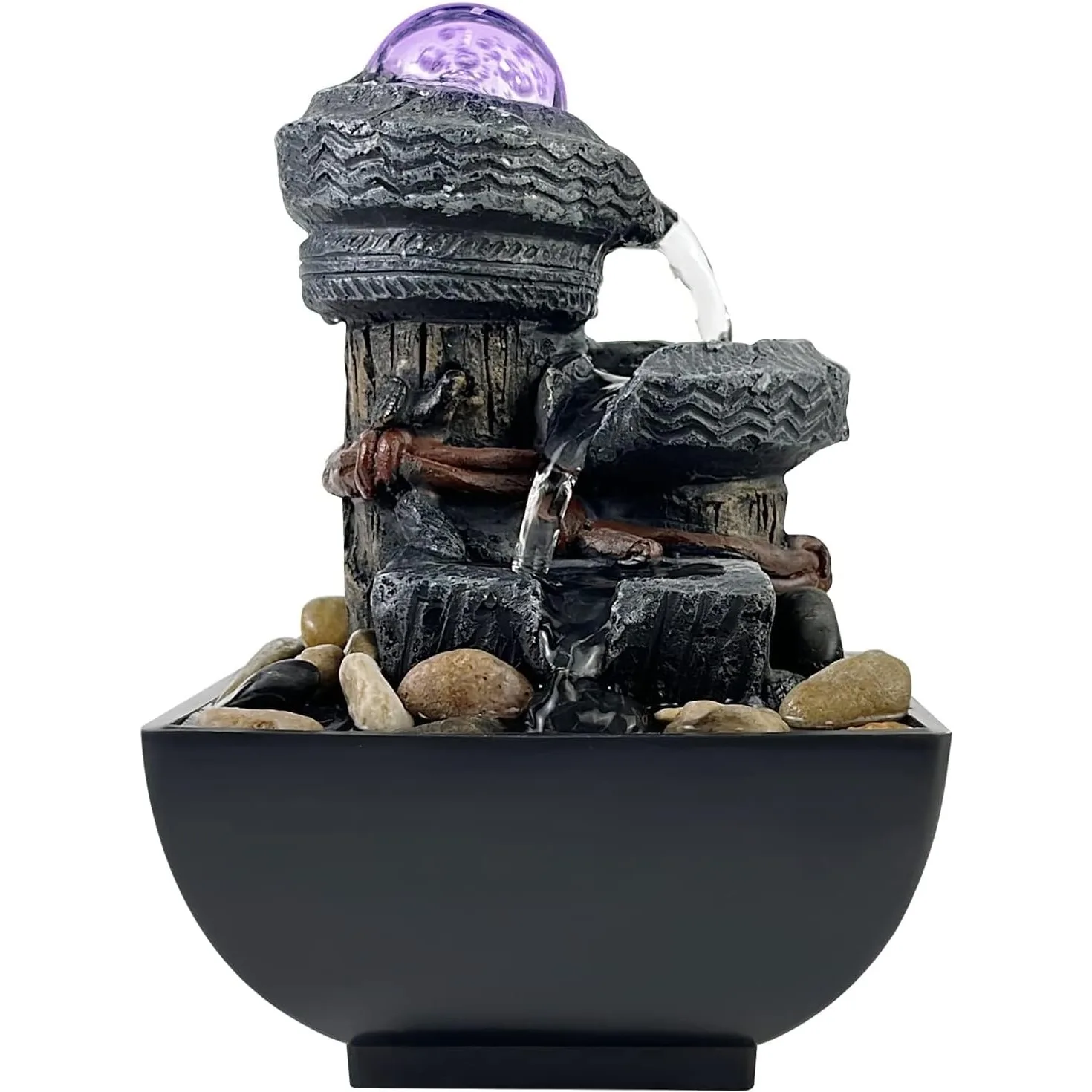 Tabletop Waterfall Fountain with LED Light,Indoor Zen Meditation Desktop Fountain Includes Balls for Home and Office Decoration