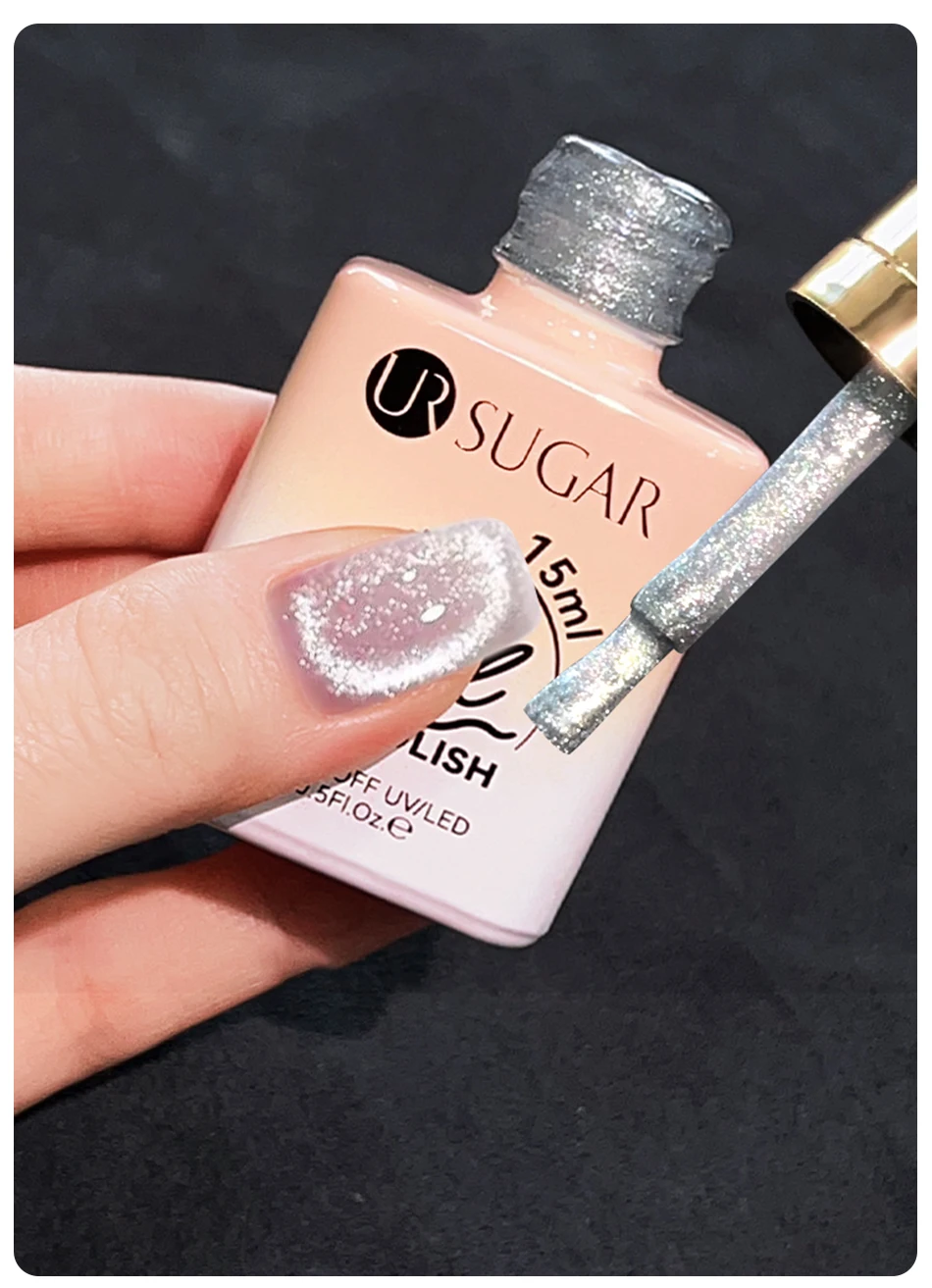 UR SUGAR 15ml Weißer Katzenaugen-Magnetgel-Nagellack Funkelnder Silber-Glitter Hochglänzender Semi-Permanent-Gel Soak-Off UV-LED-Gel – Detail 5