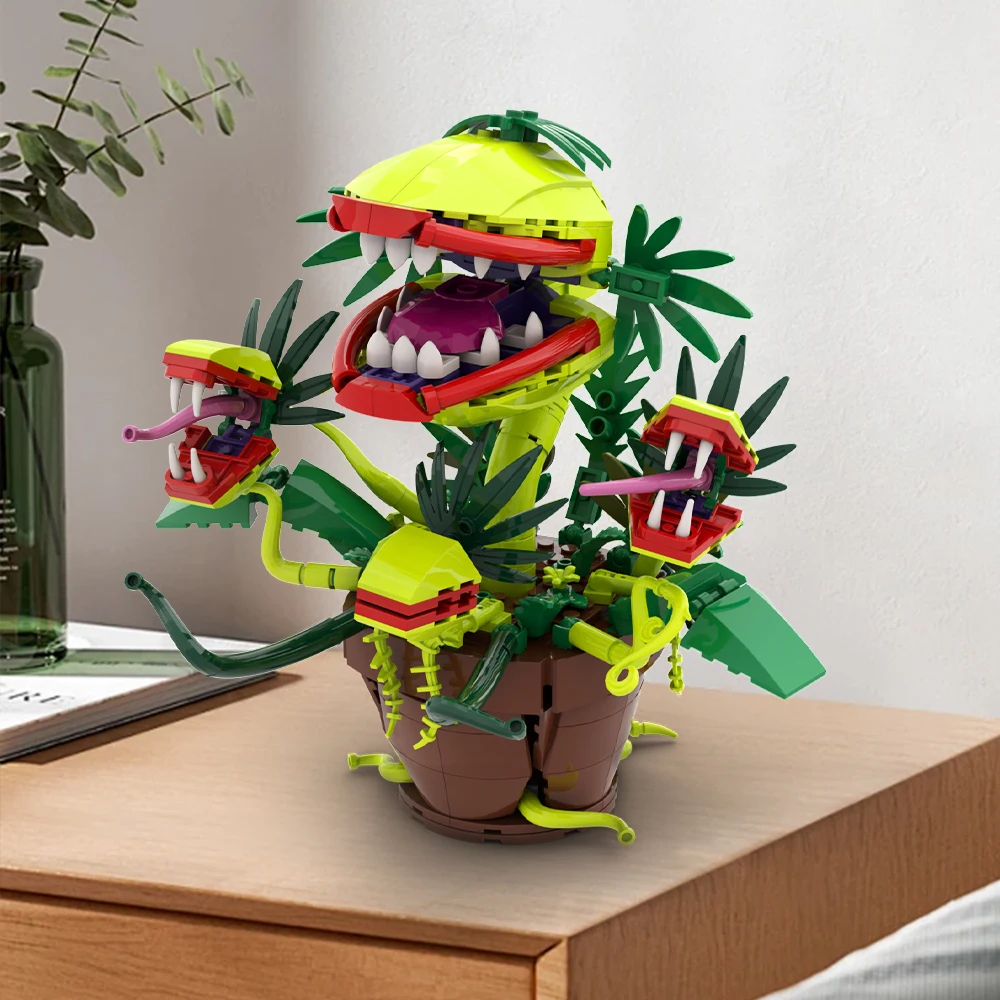 MOC Halloween Multi-Headed Carnivorous Plant Building Set 428PCS Terrifying Plant Potted Brick Toy Adult Gift