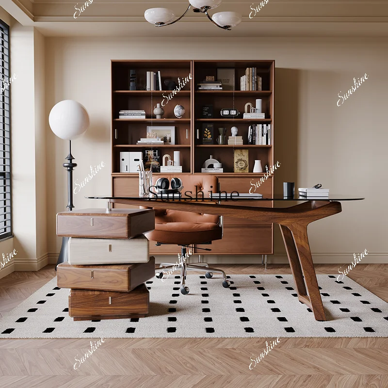 

Italian light luxury modern simple antique style special-shaped desk glass desk FT