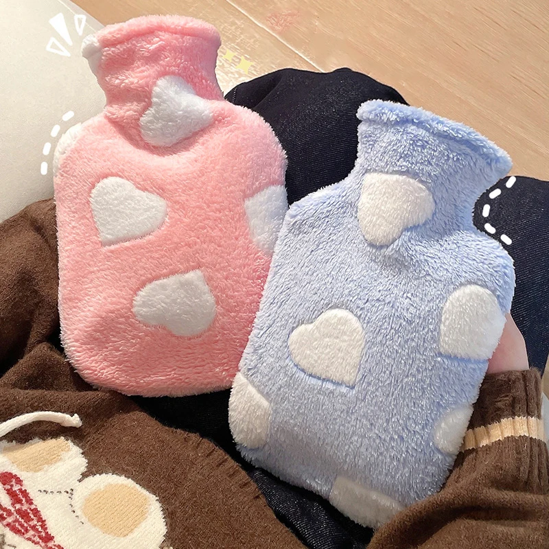 Cute Heart Hot Water Bag Winter Warm Water Injection Flannelette Warm Bag Hand Foot Belly Warmer Explosion-proof Hot Water Bag