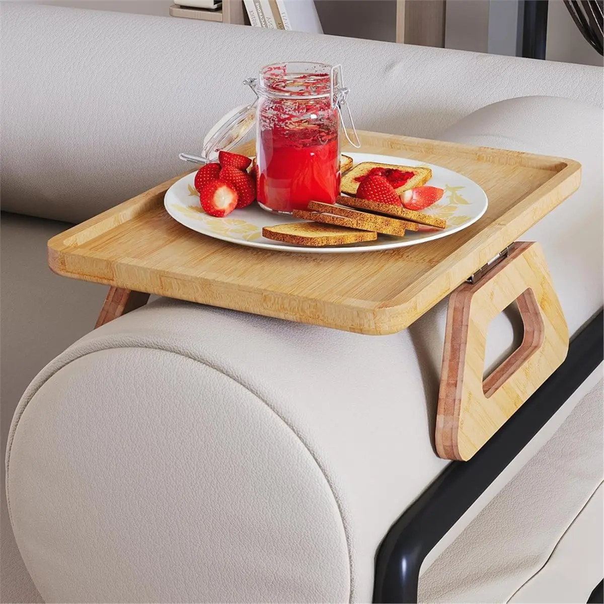A1310K 1pcs Wood Sofa Arm Tray Foldable Rectangular Snack & Fruit Platter Portable Couch Armrest Table for Living Room SUMMER