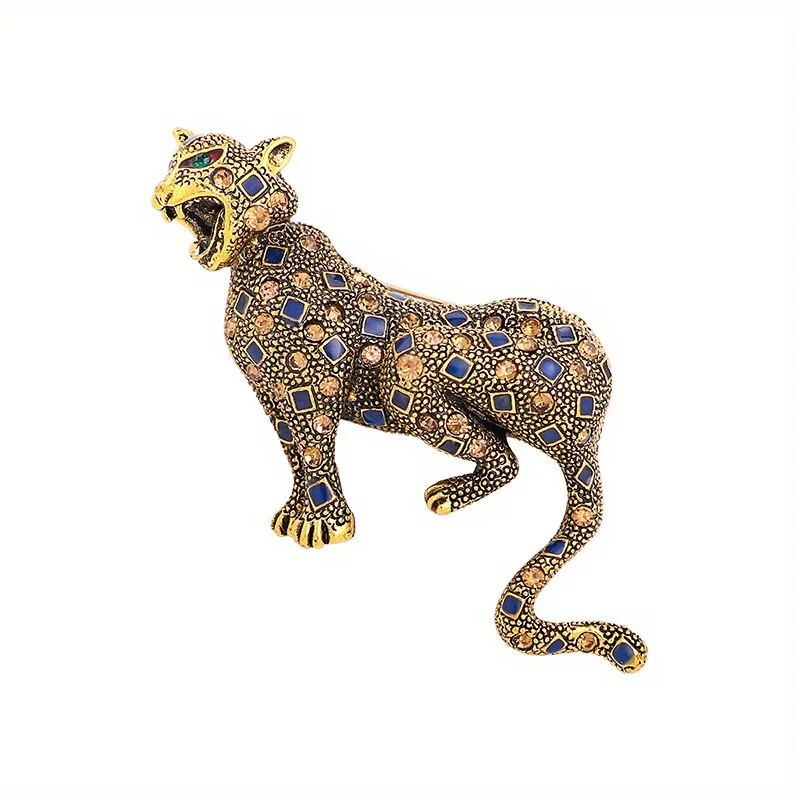 Vintage Classic Palace Men Women Leopard Crystal Badges Pins Retro Fashion Unisex Casual Suit Rhinestone Brooches Corsage