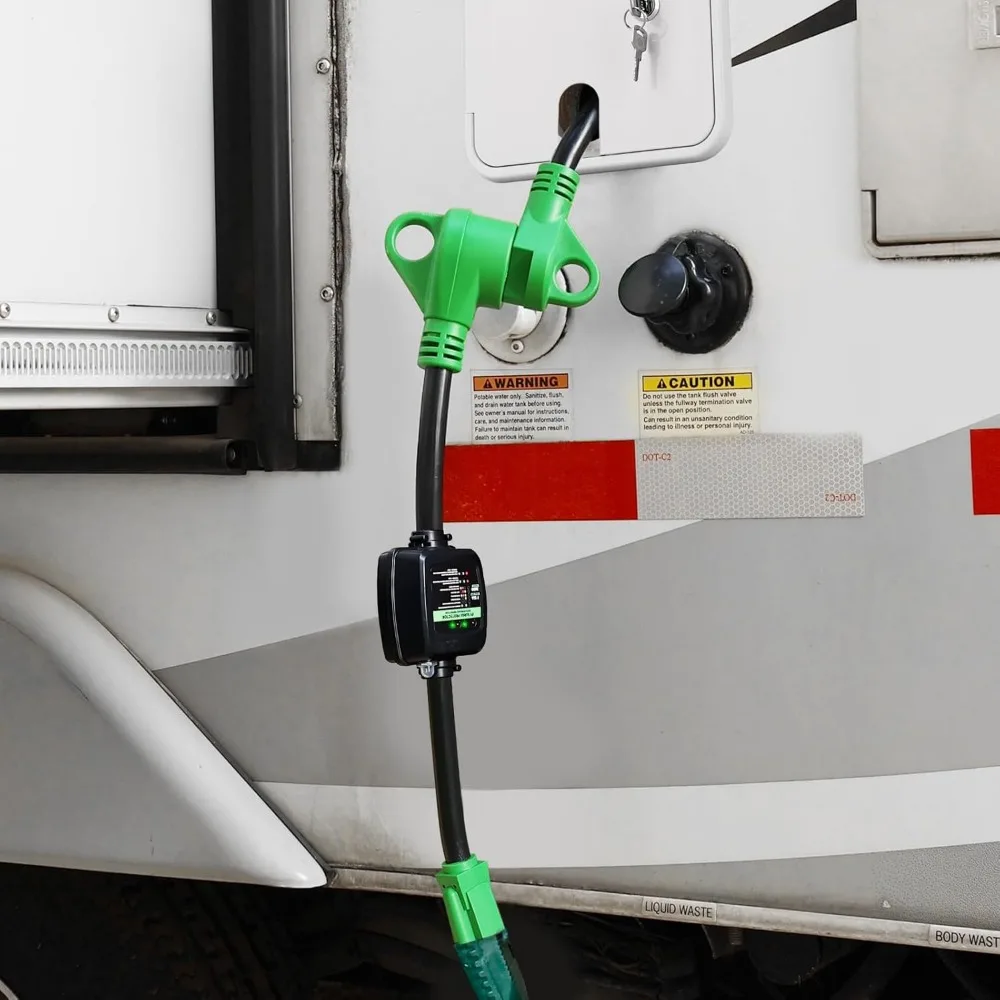 سلك محول حماية من زيادة التيار RV 30 أمبير إلى 110 فولت مع حماية من الحمل الزائد، NEMA 5-15P إلى TT-30R، درج 2 قدم أخضر ETL #4