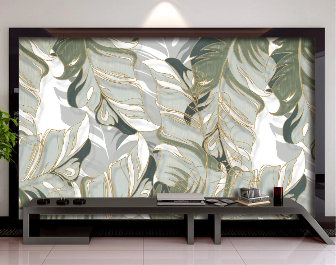 Custom size wallpaper Nordic hand-painted tropical plant leaf lines Photo mural TV background wall 3d wallpaper papel de parede