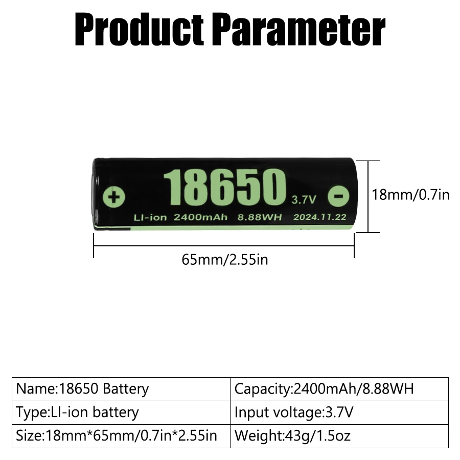 100% جديد وأصلي 3.7 فولت 18650 بطارية قابلة للشحن 2400 مللي أمبير 18650 بطاريّة ليثيوم قابلة لإعادة الشحن لمكبرات الصوت أجهزة الراديو المصابيح الأمامية اللعب