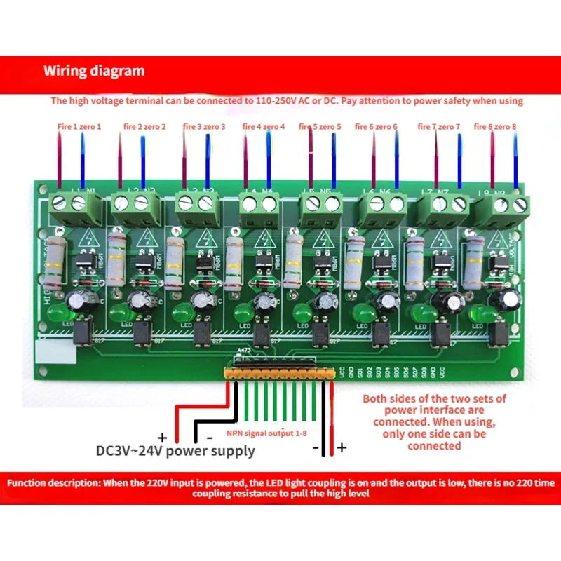 Optocoupler Isolation Detection Board 8 Channels 220V AC Voltage Can Be Connected to PLC