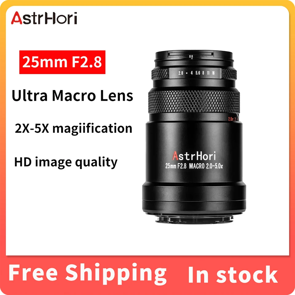 AstrHori 25mm F2.8 2X-5X Professional Macro Full Frame Manual Focus Lens for Insect Specimen Flower Shooting