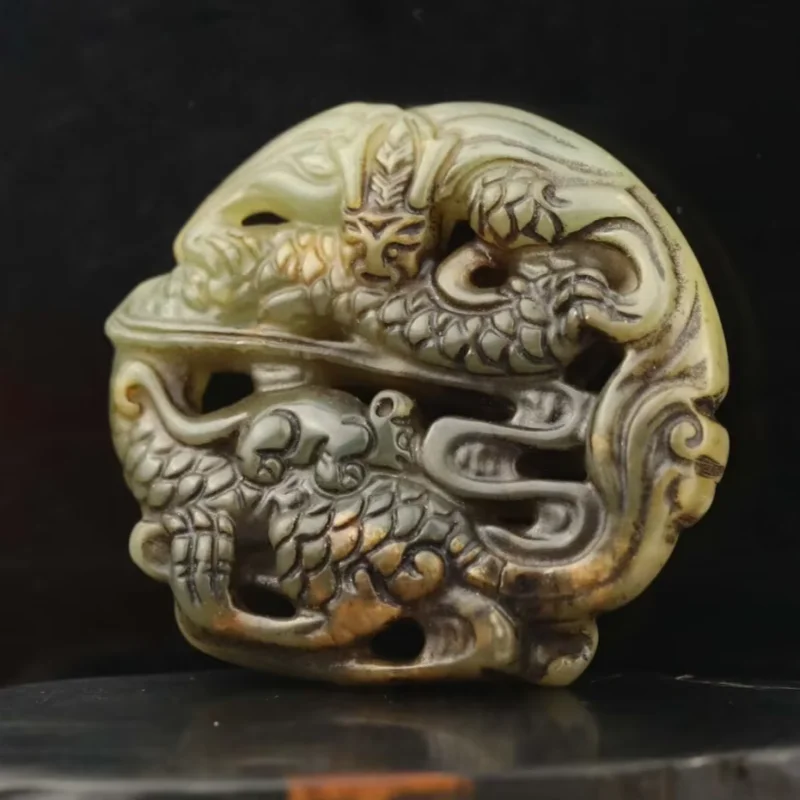 Old natural  jade hand-carved statue of dragon FOLK ART Collection Retro folk crafts