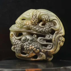 Old natural jade hand-carved statue of dragon FOLK ART Collection Retro folk crafts