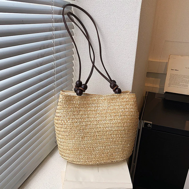 Casual Straw Woven Shoulder Bags For Women Wicker Handbags Handmade Summer Beach Bag Female Travel Large Capacity Rattan Totes