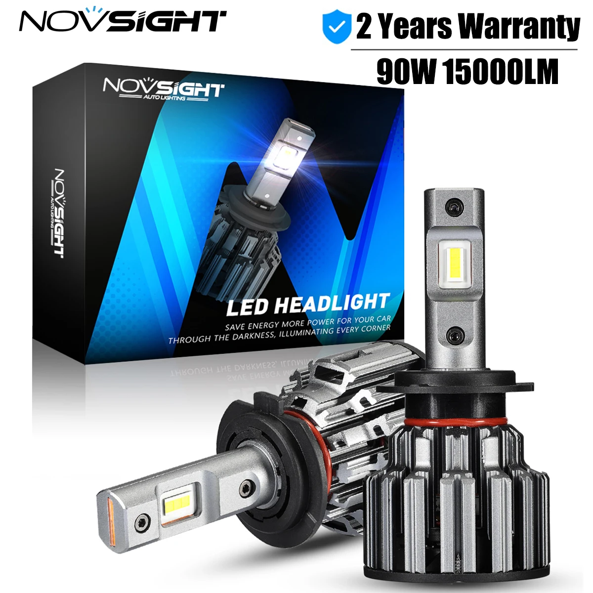 NOVSIGHT Car Headlights H7 H4 H11 H8 H9 9006 HB4 9005 HB3 Car Headlights Bulbs 90W 15000LM Decoder Automobile LED super Bright H