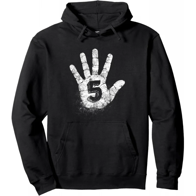 

Number 5, Playing Games With 5 Gestures, High School Retro Pullover, Hooded Sweatshirt, Long Sleeved Black