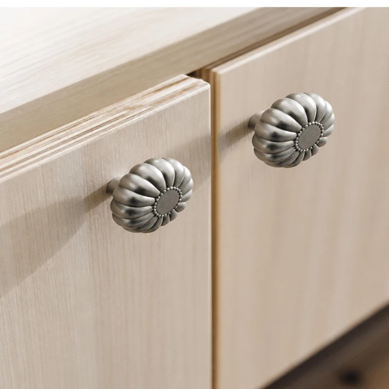 Zinc alloy furniture handle - nickel brushed finish pumpkin style wardrobe door handle single-hole drawer cabinet handle