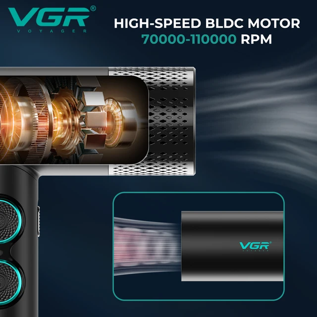 VGR مجفف شعر احترافي ضبط الساخن والبارد 110000 دورة/دقيقة مجفف النفخ محرك بدون فرشاة تصفيف الشعر مجفف النفخ الماكينة V-401 V-640 HD 2