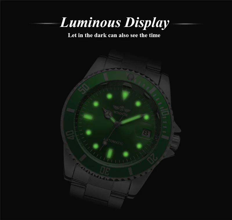 Winner 02B Can rotate the bezel Waterproof Luminous Casual Automatic Mechanical Watches Sports Men Steel Wristwatch Reloj Hombre