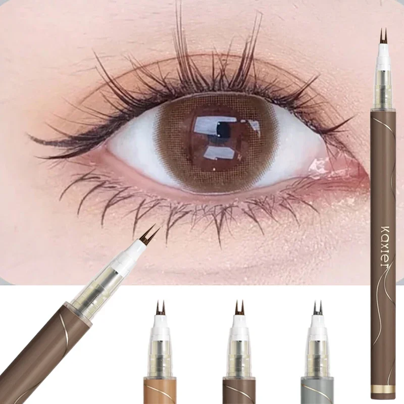 Doppelt gegabelte Spitze, unterer Wimpernstift, Make-up, flüssiger Eyeliner-Stift, wasserdicht, natürlicher Tee, braun, flüssiger Augenbrauenstift, unterer Wimpernstift