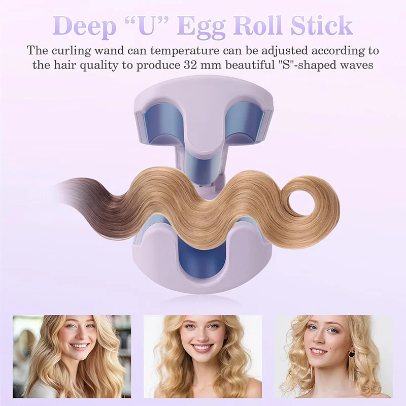 New 32mm Curl Big Waves Instantly No-damage U-barrel Curler Comb 4 Adjustable Heat Setting Hair Curler Negative Ion Hair Crimper