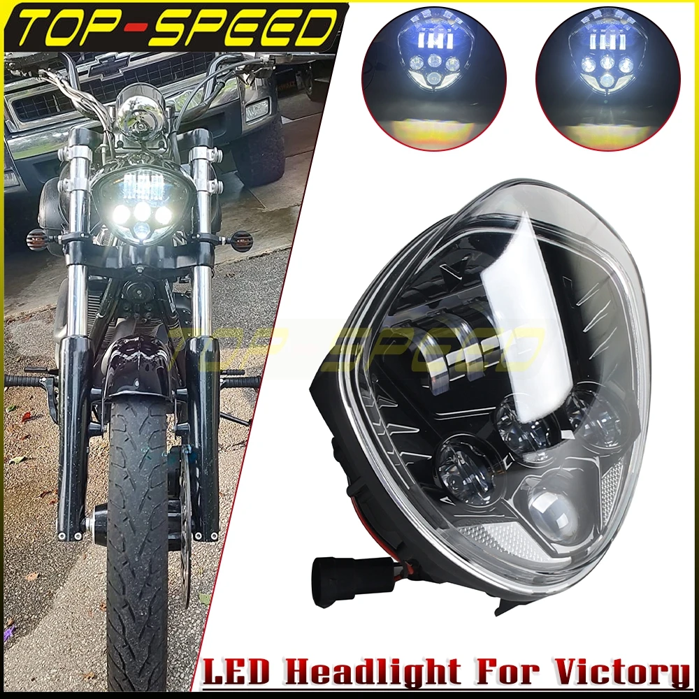 Faro LED para motocicleta de 60W para modelos Victory Cross Country Vegas, faro alto/bajo resistente al agua para Victory Magnum Ness 2015-2017