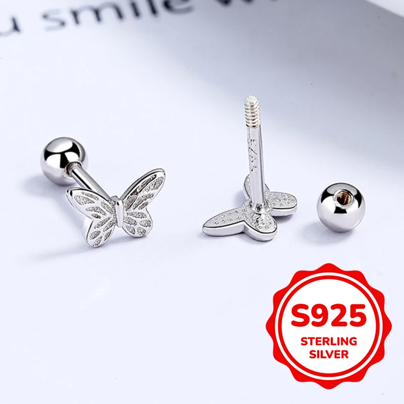 

S925 sterling silver hollow butterfly earrings for women small exquisite and simple Korean ins ear bone snail temperament earrin