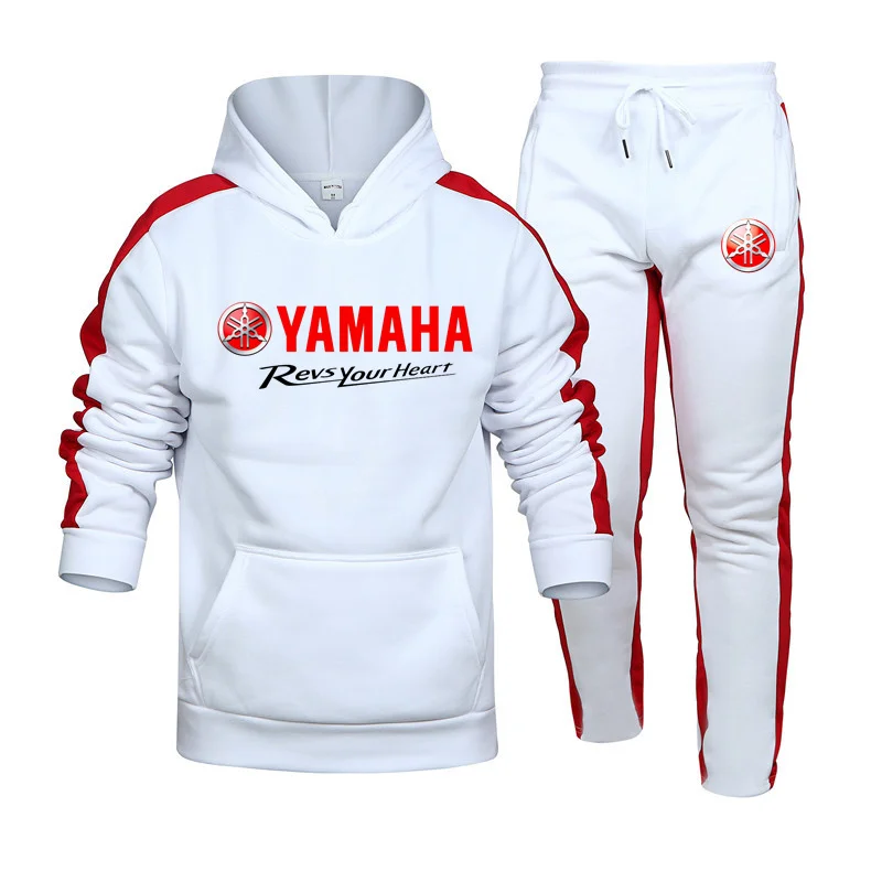 

New Yamaha Autumn/Winter Men's Casual Multi Splicing Velvet Running Hoodie Set Fashion Sports Set