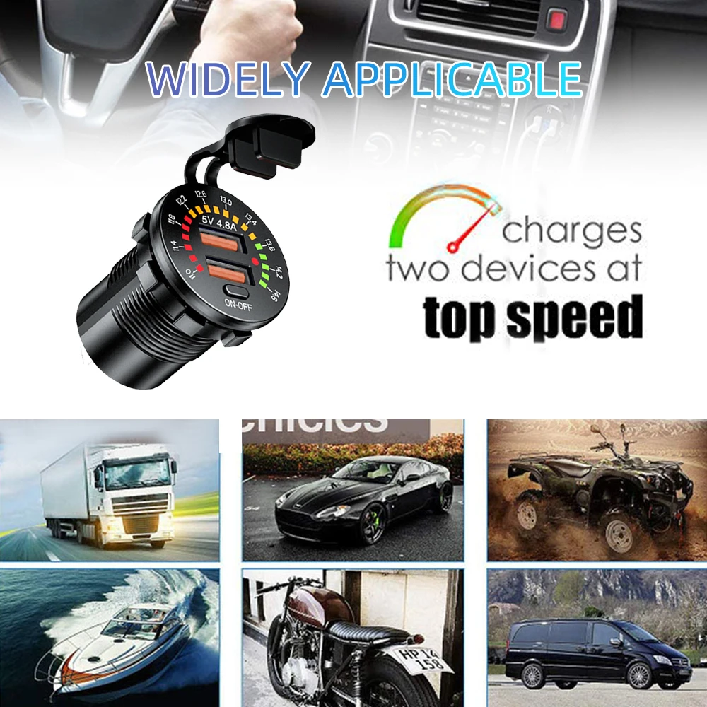 QC 3.0 18 واط المزدوج USB شاحن سيارة 12 فولت 24 فولت مقاوم للماء USB PD منفذ شحن سريع مع LED الفولتميتر على إيقاف التبديل لسيارة دراجة نارية