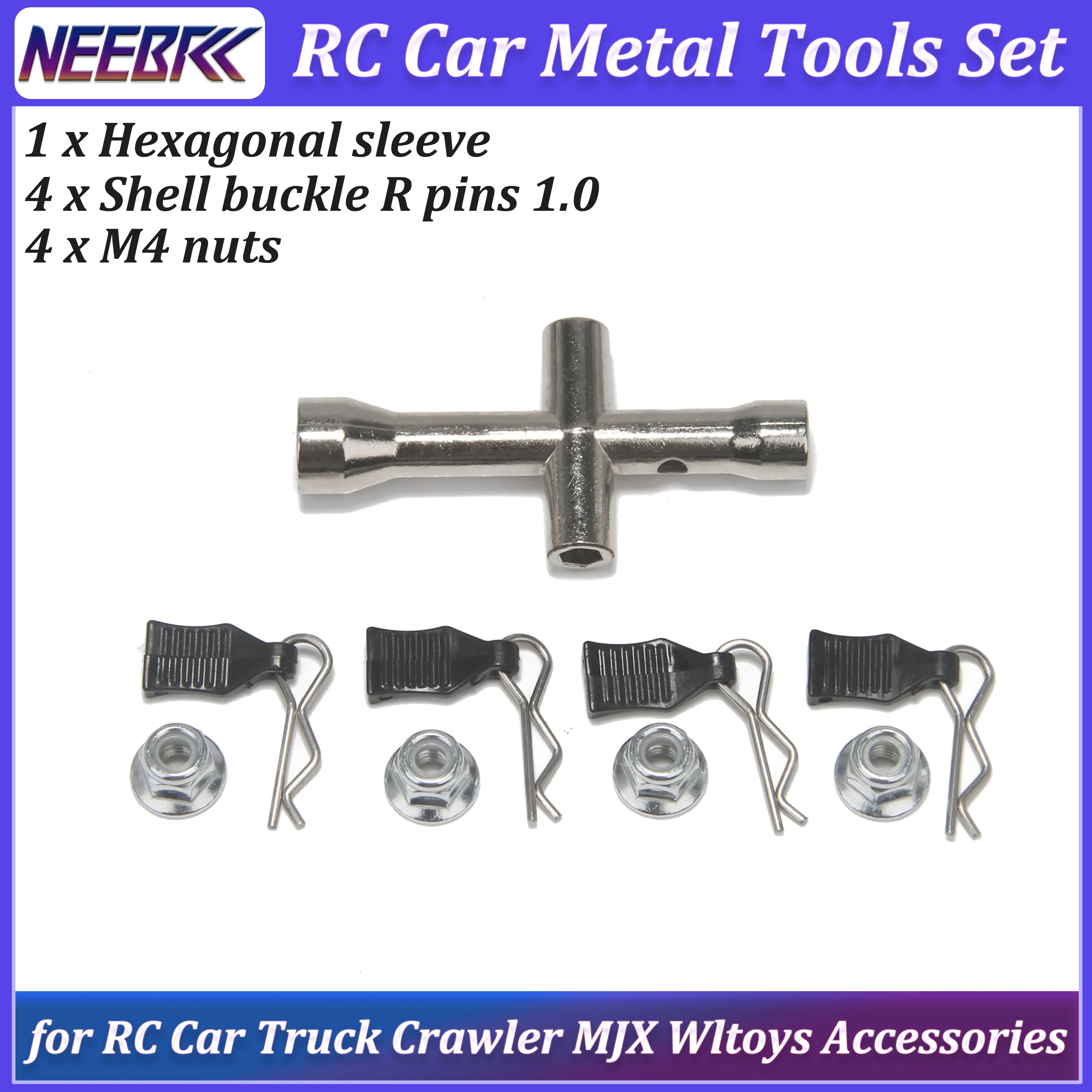 RC Car Metal Tools Set Wrench Hex Tire Key R-type Pin Body Shell Clip M4 Nuts for RC Car Truck Crawler MJX Wltoys Accessories
