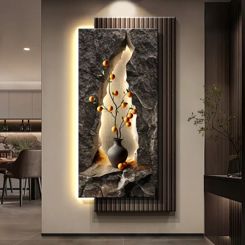 Middle ancient style high-end three-dimensional sandstone entrance decoration mural with lighting corridor retro hanging paintin