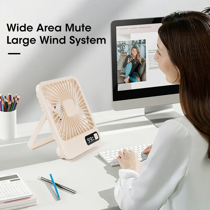 Small Desktop Fan Portable Foldable Table Fan USB Rechargeable Fan With Power Display 5 Speeds Adjustment Desktop Fan