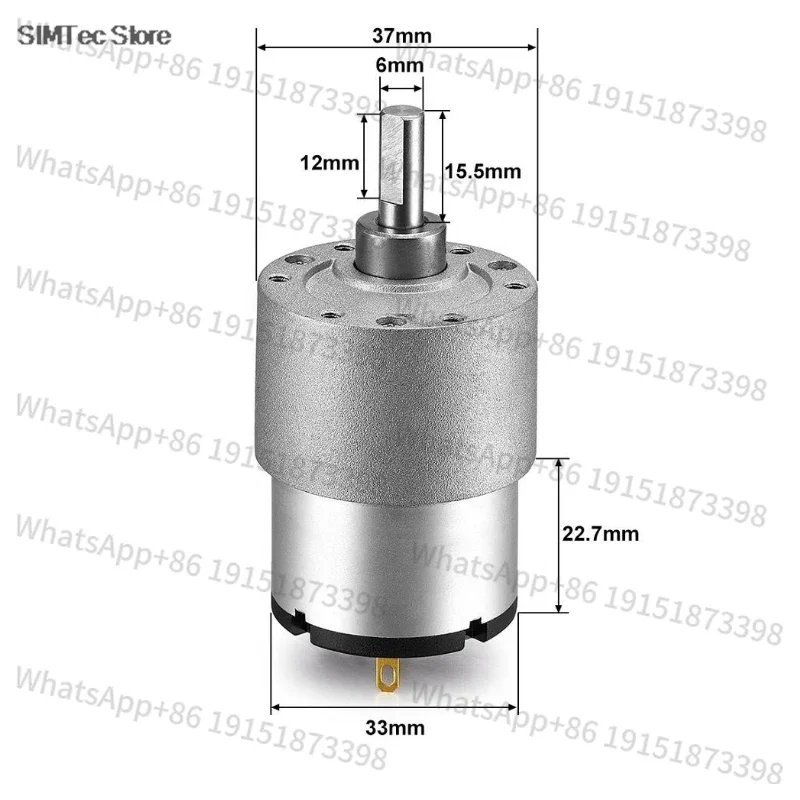 

Высокомоментный редукторный двигатель JGB37-520 DC 6В/12В/24В, цельнометаллический корпус, 7/12/22/35/45/66/107/200/320/600/960 об/мин