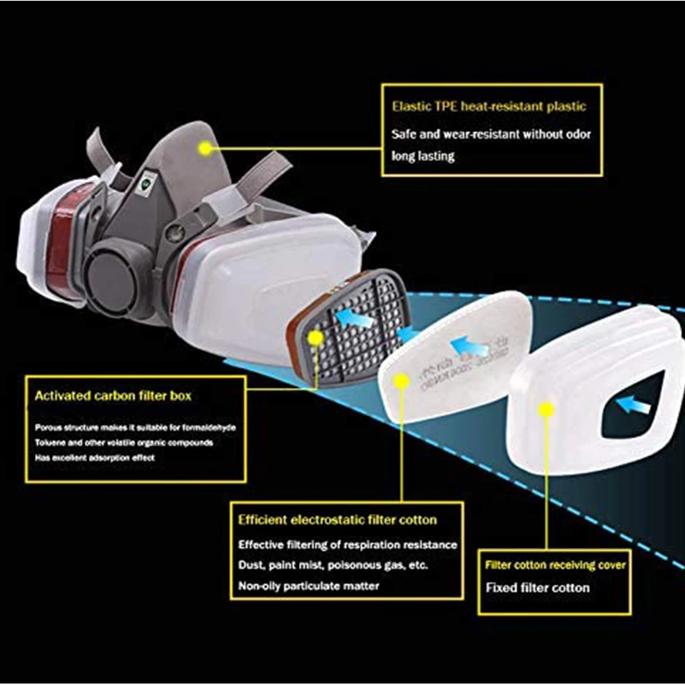 Imagem -04 - Half Face Poeira Máscara de Gás Respirador para Pintura Industrial Spray Vapor Químico Orgânico Proteção de Filtros Amplamente Utilizada 6200