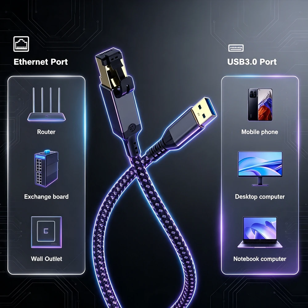 DOONJIEY USB Type C to RJ45 Ethernet Adapter Network 1000Mbps Gigabit Cable USB to RJ45 Gigabit LAN Network Cable USB Networking