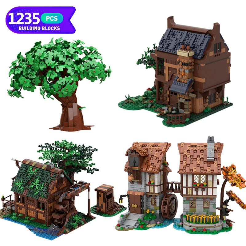 

Moc Medieval Architecture House Treehouse Carriage Blacksmith Tavern Church Building Blocks Assembly Model Retro Bricks Toy Gift